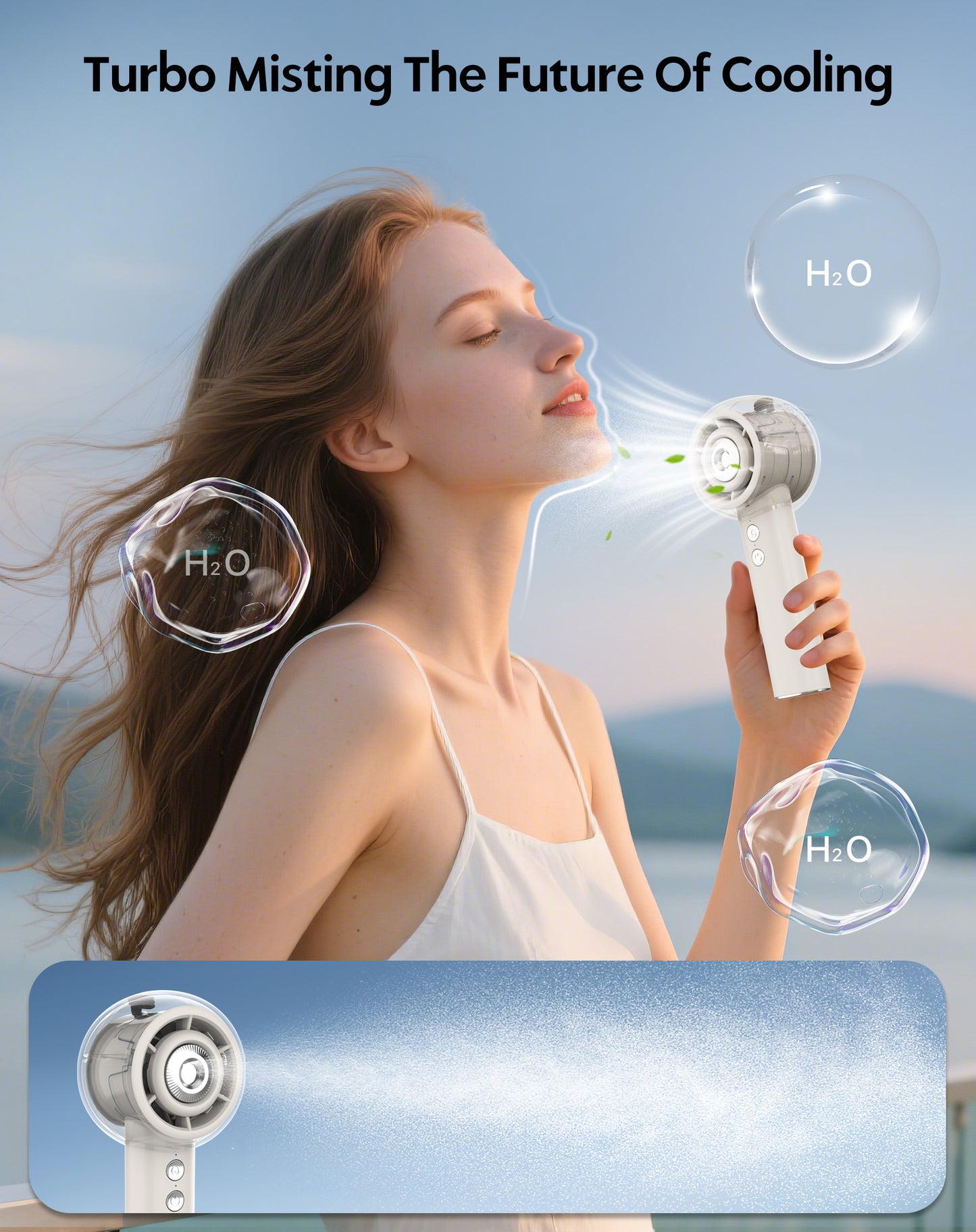 Portable Misting Fan, Handheld Turbo Fan with Mist, 6000mAh Battery Rechargeable Personal Fans Mister 4-Speed, 25ml Water Spray Tank, Gifts for Women Men Home Office Travel Outdoor Camping