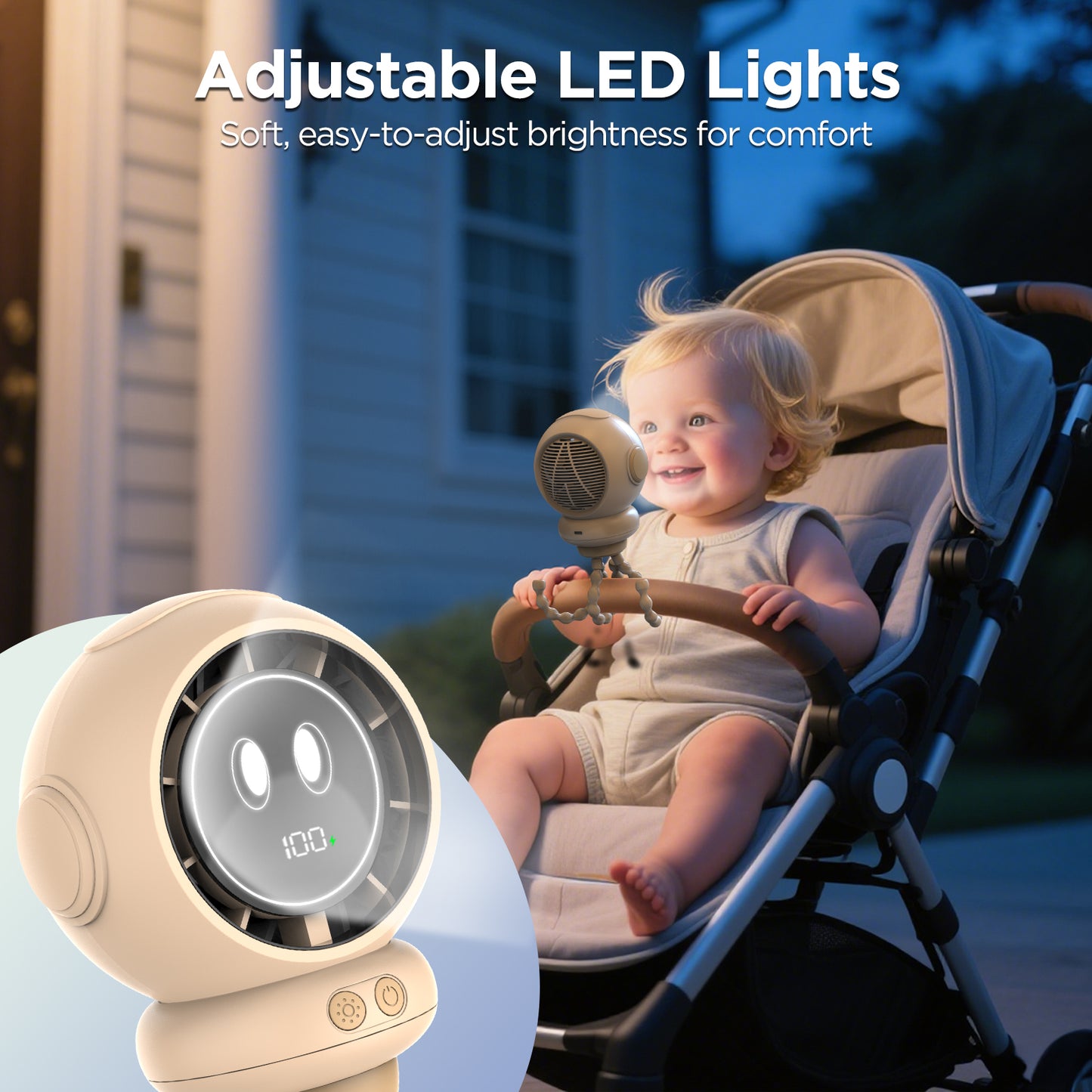 Stroller Fan, 6000mAh Stroller Fans Clip On for Baby with 4 Speeds, LED Display & Night Light, 360° Rotate Rechargeable Portable Fan for Car Seat Crib Bedroom Travel, Gifts for Mom, Dad